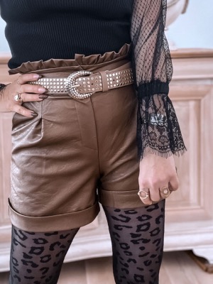 SHORT SIMILI CUIR RITA MARRON GLACE