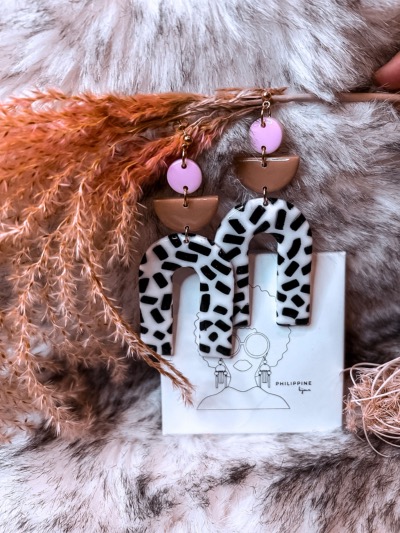 BOUCLES PHILIPPINE ZEBRE CAMEL  ROSE